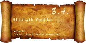 Blistyik Anetta névjegykártya